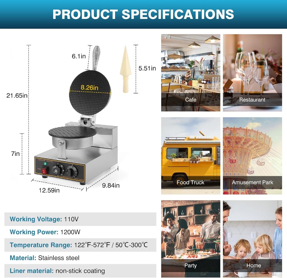 1200W Commercial Waffle Cone M - đánh giá và giá Waffle Cone Maker